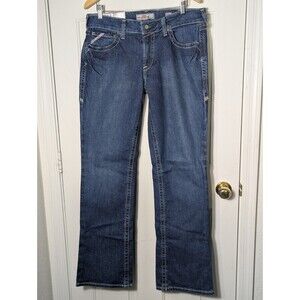 NWT Ariat Work Demin Jeans Womens 32L Dark Blue Wash Mid Rise Boot Cut Stretch